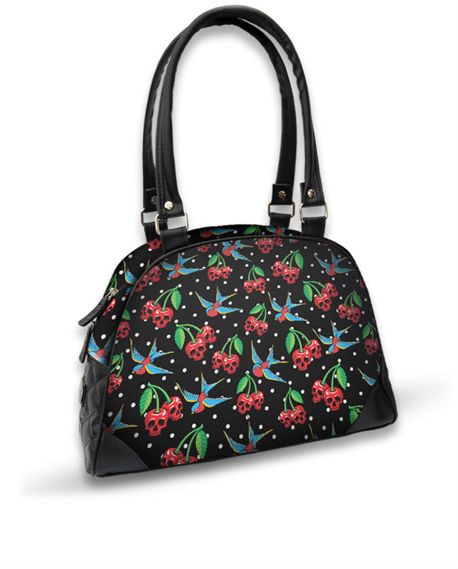 Cherry Skulls Bowler Bag Purse By Liquor Brand