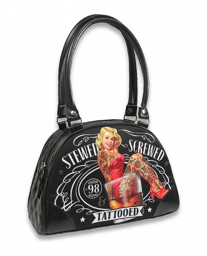 Stewed Screwed Tattooed Classic Bowler Bag Purse By Liquor Brand