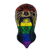 Load image into Gallery viewer, Elvira Rainbow Glitter Face Enamel Pin By Kreepsville 666
