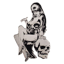 Load image into Gallery viewer, Elvira Silver Comic Skull Enamel Pin By Kreepsville 666
