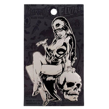 Load image into Gallery viewer, Elvira Silver Comic Skull Enamel Pin By Kreepsville 666
