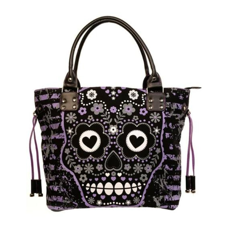 Purple Sugar Skull Shoulder Bag By Banned Apparel