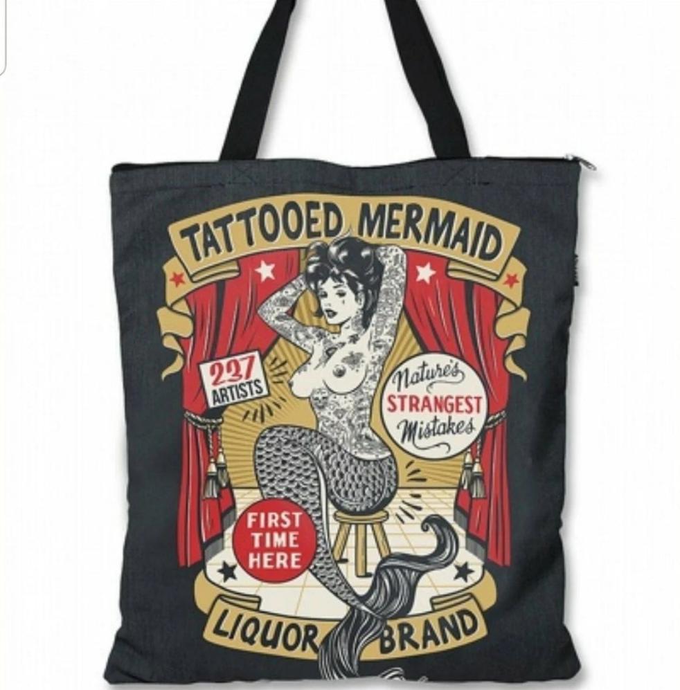 Tattooed Mermaid Canvas Tote Bag By Liquor Brand